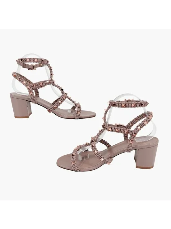 Valentino Garavani Rockstud Braided Caged Block Heel Sandals Beige Size 40 US 10 - Picture 10 of 15